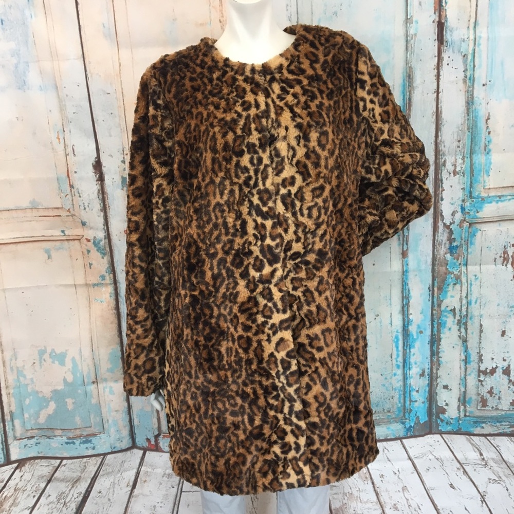 ADRIENNE LANDAU Soft Faux Leopard Fur Coat